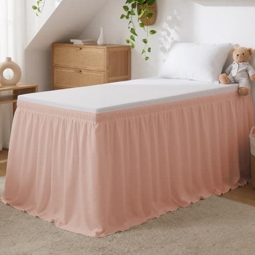 RIMELA Twin XL Bed Skirt - 36 Inch Drop, Textured Crinkle Linen-Look, Wrinkle-Free Wrap Around Elastic Dust Ruffle, Blush Pink Solid Fabric Machine Washable, Dorm Bedroom Decor - Image 1
