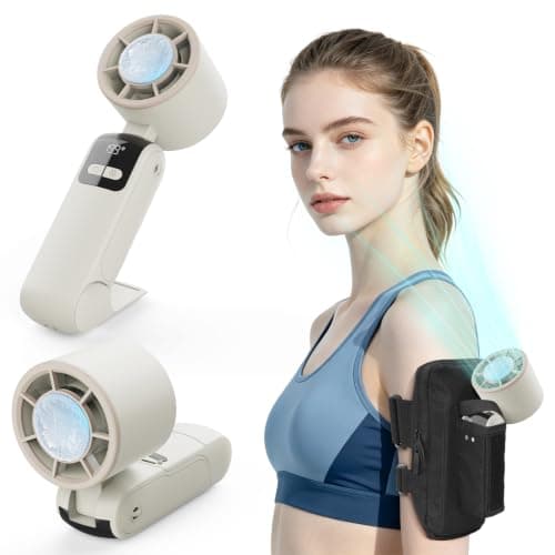 2026 New Portable Ice Cooling Fan With Running Armband, Long Battery Life hand held fan, 199 Speed Levels Rechargeable Handheld Fan, 5 IN 1 Mini Turbo Fan, for Outdoor Activities,Sports,Travel,Makeup - Image 1