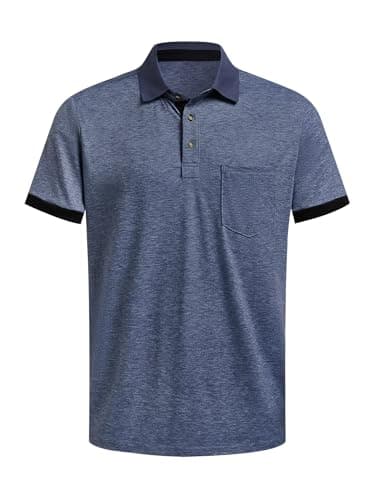 Hardaddy Men's Business Casual Polo Shirt with Pocket Short Sleeve Work Tops with Collar Contrast Color Basic Pullover Tee Slim Fit Navy Blue M - Image 1