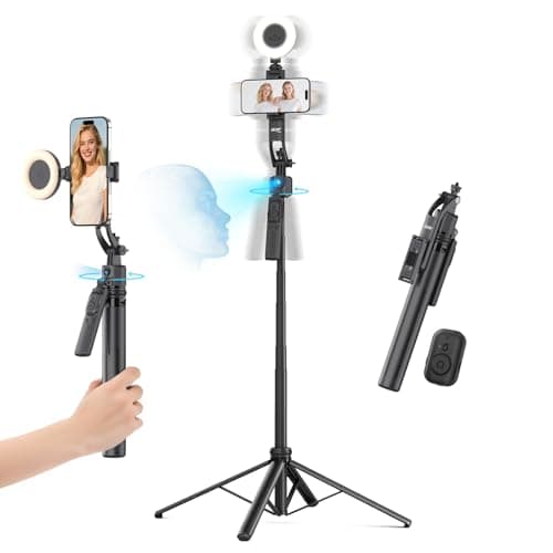 Acer Gadget Auto Face Tracking Tripod for iPhone/Cell Phone/Android/Camera with Light and Remote, 64", No App, 360°Rotating Tripod Selfie Stick for Tiktok YouTube Vlog Live Streaming Video Recording - Image 1