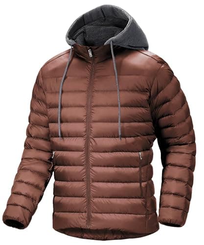 Mens Puffer Jacket with Hood Winter Jacket Lightweight Coat Warm Waterproof Insulated Hooded Zip Up Casual Puffy Coats - Image 1
