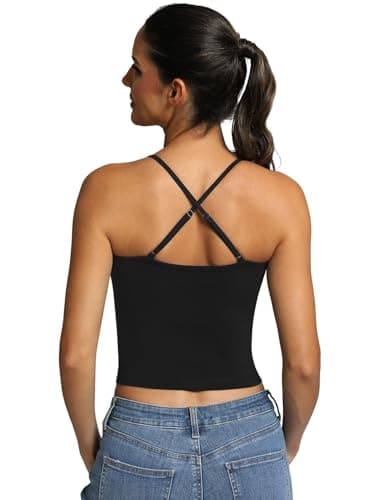 Fihapyli ICTIVE Womens Longline Sports Bra Camisole Adjustable Spaghetti Strap Padded Backless Workout Yoga Bra Black S - Image 1