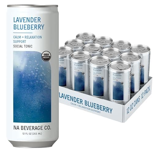 NA Beverage Social Tonic, Non-Alcoholic Functional Mocktails with 75mg of Magnesium for Calm & Relaxation, Ashwagandha and Reishi Mushroom Adaptogen Drink, Lavender Blueberry, 12oz Cans (12 Pack) - Image 1