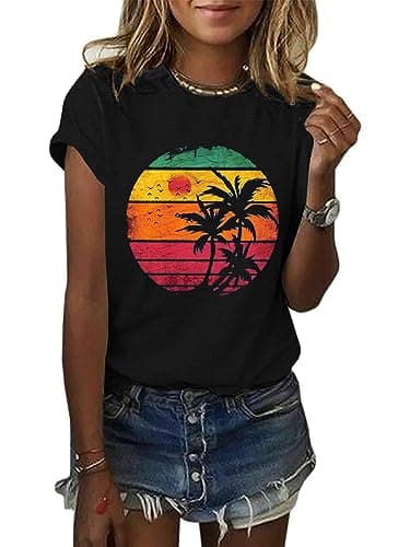 GEMLON Women Summer Short Sleeve Tops Hawaiian Beach Tropical Vacation T Shirts Tee for Women S Black - Image 1