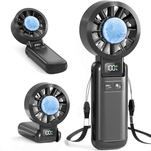Pro Portable Handheld Fan with Ice Cooling, 5.5m/s High Speed Rechargeable Fan, Independent Switch, 135° Adjustable, 5-Speed, LED Display, Neck Personal for Travel Essentials, Concerts, Sports Events - Image 1