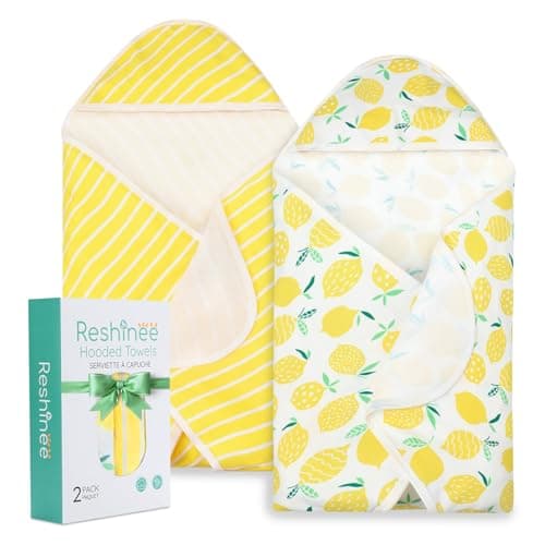 2 Pack Baby Hooded Towel,Viscose for Bamboo Baby Bath Towels Soft for Newborn, Baby Girls Shower Gifts, Bath Essential for Toddlers Girls (Lemon, 29”x 29”) - Image 1