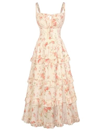 Women's Floral Corset Dress 2026 Summer Spring Wedding Guest Dresses Flowy Sundress with Pockets Yellow Floral S - Image 1