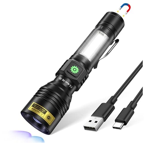 DARKDAWN UV Flashlight 365nm & 395nm Dual Black Light, Powerful USB Rechargeable Ultraviolet LED Blacklight Woods Lamp, Focusable Portable Detector for Pet Urine Stains, Uranium Glass, Resin Curing - Image 1