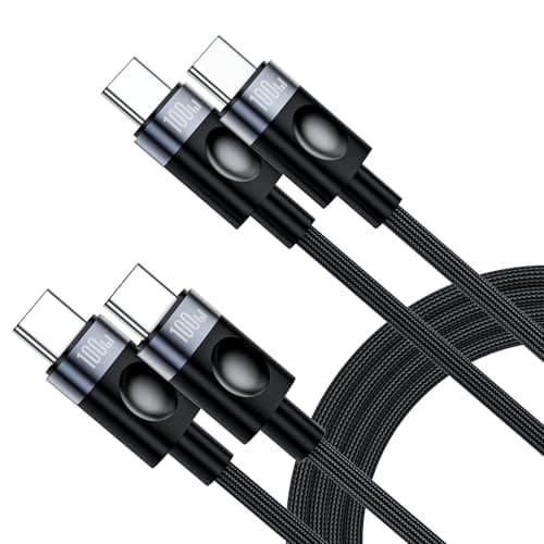 USB C to USB C Cable 100W, 6ft Fast Charging Cord (2-Pack),Long Braided Nylon Type C Charger for MacBook Pro/Air, iPad Pro, iPhone 17/16/15, Samsung Galaxy S25/S24/S23 - Black - Image 1