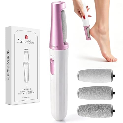 MelodySusie Electric Callus Remover for Feet, PC800G IPX7 Waterproof Rechargeable Pedicure Tool with LED Light & 3 Grits Roller Heads & Adjustable Speeds, for Dead Skin & Cracked Heel, White Rose - Image 1