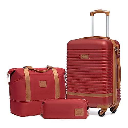 Coolife Suitcase Set 3 Piece Luggage Set Carry On Travel Luggage TSA Lock Spinner Wheels Hardshell Lightweight Luggage Set(Red, 3 piece set (DB/TB/20)) - Image 1