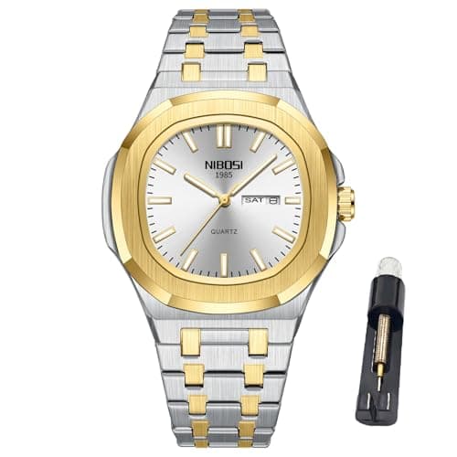 NIBOSI Watches for Men Analog Quartz Stainless Steel Silver Watches for Men Waterproof Business Classic Desiger Wrist Watch with Day Date Elegant Gift for Men - Image 1