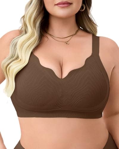 LIIJOO Seamless Wireless Bras for Women Full Coverage Push Up Bra No Underwire Comfortable Plus Size Minimizer Back Smoothing Everyday Support(Chocolate Brown, 1XL Plus Size) - Image 1