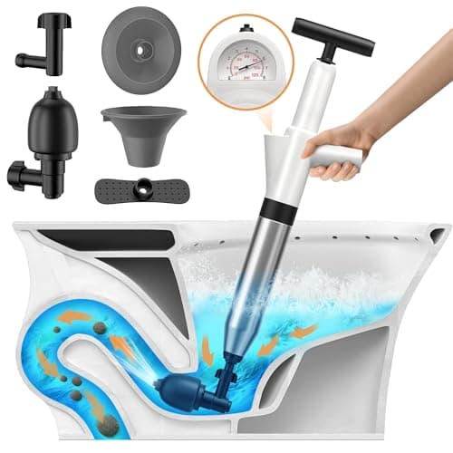 VEUIEIZT Toilet Plunger, Drain Clog Remover, Plungers for Bathroom, High-Pressure Air Drain Blaster with Real-Time Barometer Powerful Heavy Duty Toilet Snake for Sink, Floor, Kitchen Clogged - Image 1