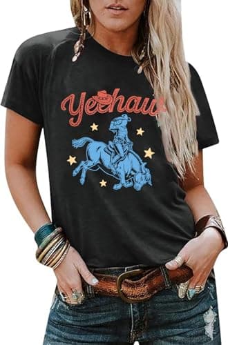 Western Shirts for Women Vintage Cow Skull Graphic Tshirts Casual Cowgirl Short Sleeve Tee Top - Image 1