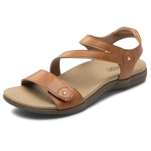Rihero Orthopedic Sandals for Women Arch Support Comfortable Flat Sandals with Adjustable Strap for Summer Beach Walking Brown 11 - Image 1