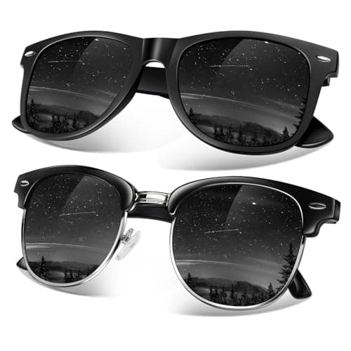 Sunier Polarized Sunglasses for Men and Women Eyewear, UV400 Lens Retro Classic Square Shades 2 Pack,SR003 - Image 1