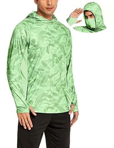 Men's Long Sleeve Fishing Shirts UPF 50+ Sun Protection Hoodie with Mask Quick Dry Hiking Neck Gaiter Hoodie UV Rashguards Camouflage - Image 1