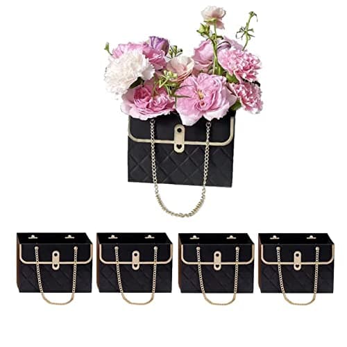 Wazoci 4pcs Paper Flower Bags for Bouquets, Flower Boxes for Arrangements, Paper Flower Gift Bags with Handles Florist Supplies for Weddings Mother's Day (Black)