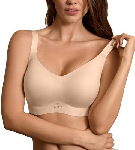 DEANGELMON Seamless Wireless Bras for Large Bust Women No Underwire Full Coverage T-Shirt Bra Comfort V Neck Everyday Bras(Skin,XXXL) - Image 1