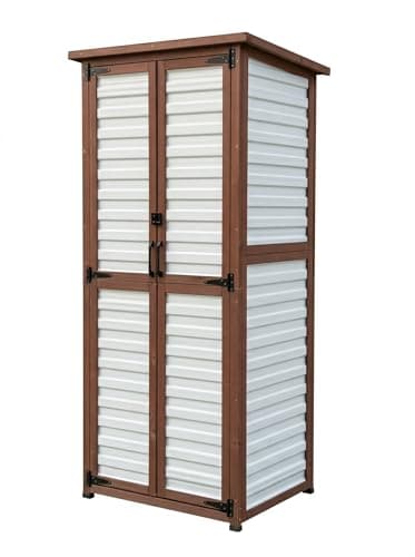 Outdoor Storage Cabinet Waterproof, 69" Tall Fir Wood & Plastic Panels Vertical Shed with Removable Shelves, Lockable Double Doors Garden Tool Shed for Patio, Pool, Backyard (30.5"x23.4"x69.3") - Image 1