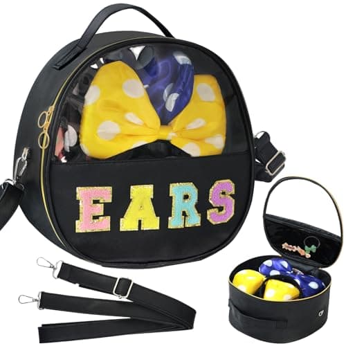 Translucent Mouse Ears Travel Case, Chenille Letter Headband Ears Holder Waterproof Hair Accessories Organizer Storage for Women Adults Gift Large Thicken Makeup Snack Bag for Park Travel (Black) - Image 1