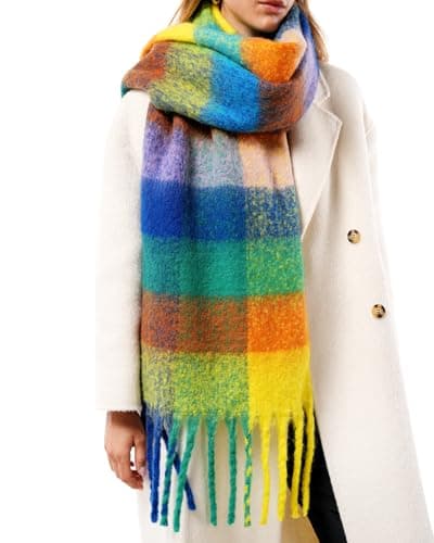 FURTALK Winter Scarf for Women, Oversized Plaid Chunky Thick Blanket Scarves Warm Colorful Cold Weather Long Wrap - Image 1
