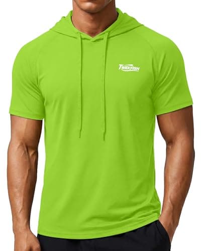 Twekfish Men's Workout Short Sleeve Hoodie, Lightweight Athletic Gym Running Shirts, Quick Dry Muscle Fit Hooded Sweatshirt
