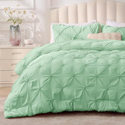 BEDELITE Sage Green King Size Comforter Set - 3 Pieces Boho Pintuck Bedding Comforter Sets, Lightweight Soft & Warm King Bedding Set with 2 Pillowcases for All Season - Image 1