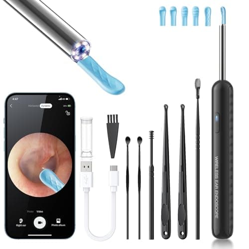 AIFINI Ear Wax Removal, Ear Cleaner with Camera and Light, FSA - HSA Eligible, Ear Wax Removal Tool Camera with 1080P, Ear Cleaning Kit with 6 Spoons, Otoscope for iOS & Android (Black) - Image 1