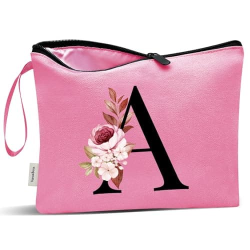 Vavabox A-Z Personalized Makeup Bag, Birthday Gifts for Women Mom, Gifts for Best Friend, Bride Bridesmaid Cosmetic bag (A, Peach) - Image 1