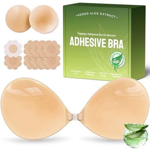 MSHalo Ultra Invisible Sticky Bra Push Up, Strapless Adhesive Bra for Women's Exotic Bras, Reusable Silicone Sticky Boobs for Backless Dress (C Cup, Beige) - Image 1