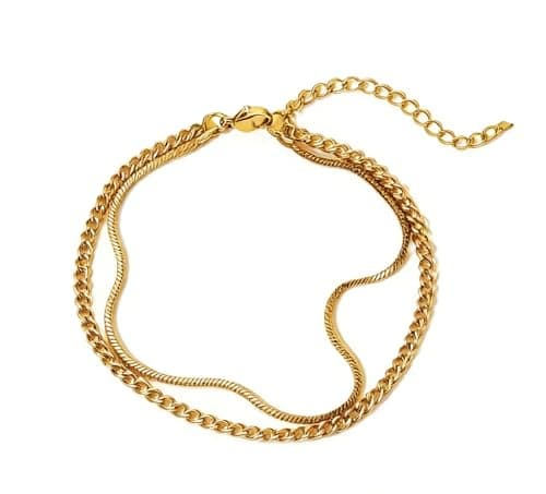 Joyandcelet Mens Bracelet Set 6.5-8In - Gold Bracelets for Men, Dainty 14K Gold Plated Stylish Snake Chain Bracelets 2mm/5mm Cuban Chain Bracelets, Gift for Men, Dad, Husband, Boyfriend - Image 1