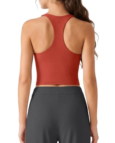 G4Free Workout Tank Tops for Women Razor Back Yoga Athletic Removable Padded Tanks Shelf Bra Exercise Gym Top (Rust Orange,S) - Image 1