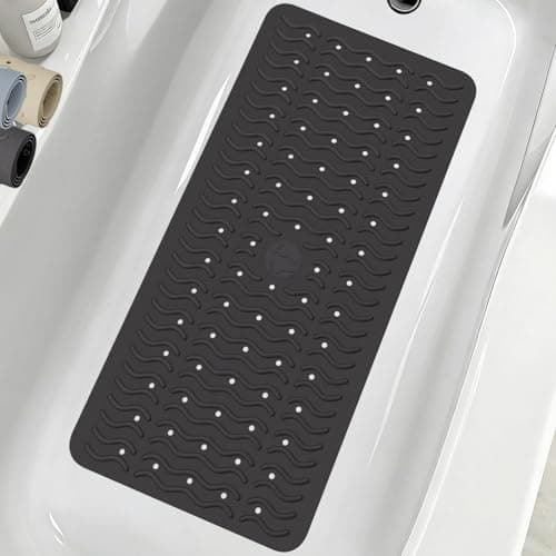 Non Slip Bathtub Mat & Shower Mat, 31x15'' Anti Slip Bath Mat for Tub, Soft TPE Anti-Skid Bathroom Mat with 194 Suction Cups & Drain Holes, Wave-Textured Grip, Machine Washable, Black - Image 1