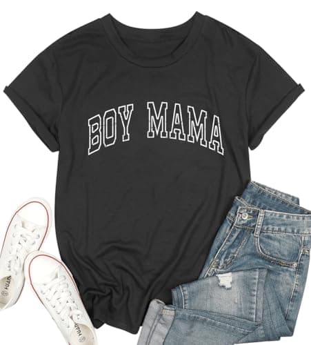 Mama Shirt Women Boy Mom Graphic Tees in My Boy Mom Era Mothers Gifts Short Sleeve Crewneck Tops Darkgrey - Image 1