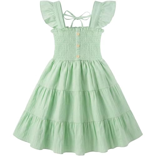 HONGTEYA Toddler Girl Dress Ruffle Sleeveless Princess Dresses, Summer Dress Beach Sundress (US, Age, 6 Years, 7 Years, Pure Green) - Image 1