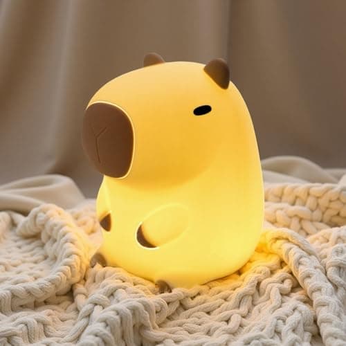 UNEEDE Capybara Night Light White Elephant Gifts - Rechargeable Silicone Touch Lamp, 2-Level Dimmable, 20-Min Timer, Safe Nursery Decor for Kids & Valentines Day Gifts - Image 1