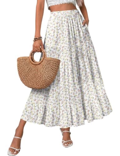 Zeagoo Womens Summer Maxi Skirt Trendy High Waist Pleated Ruffle Long Skirts Flowy Beach Boho Skirt Dress with Pockets M - Image 1