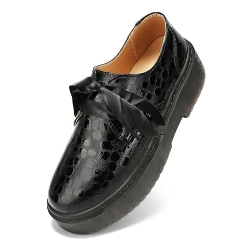 BEAUSEEN Women's Lace-up Platform Chunky Loafers Lightweight Breathable Slip On Shoes Flexible Comfort Driving Moccasins Black,7 US - Image 1