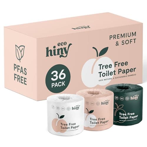 ecoHiny Premium & Soft Bamboo Toilet Paper | PFAS Free | 36 Mega Rolls, 3 ply & 350 Sheets | Non Toxic, FSC Certified, Septic Safe, BPA Free | Tree Free Toilet Tissue | Plastic Free Packaging - Image 1