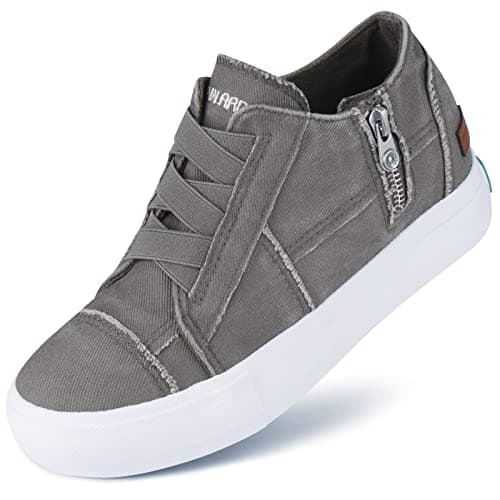 JENN ARDOR Wedge Sneakers for Women Fashion Canvas Shoes Casual Platform Hidden Heel Womens Slip On Sneaker Non Slip Side Zipper Warm Grey - Image 1