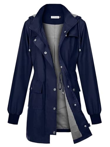 PITINAN Rain Jacket Womens Rain Coat for Women Windbreaker Jackets Womens Rain Coats Waterproof With Hood Navy Blue XXL - Image 1