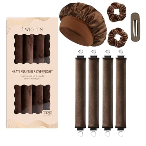 Heatless Curls Overnight Hair Curlers - 4 Pcs No-Heat Curling Rod to Sleep In and Shower Cap,Velvet Hair Rollers with Satin Wrap (new packaging) - Image 1