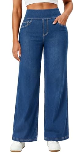 AVAMO Stretchy Jeans Wide Leg Jeans for Women Trendy Pull On High Waist Tummy Control Sweatpant Jean Denim Pants with Pockets - Image 1
