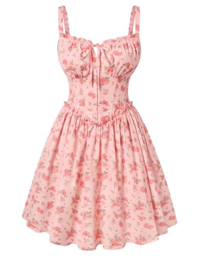 Scarlet Darkness Floral Corset Dress for Women 2026 Summer Sundress Lace Up Mini Milkmaid Dresses with Pockets - Image 1