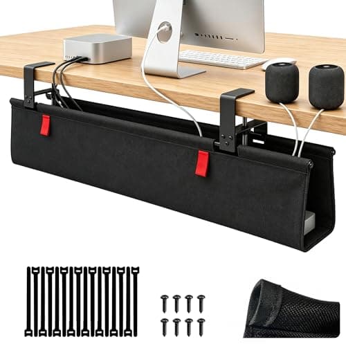 AHOMO Under Desk Cable Management No Drill – 36" L x 6" W Cord Organizer, Upgraded Silicone Pads (No Scratch), 16 Cable Slots, Washable PE Honeycomb Base, Fits Desks 0–2.1" Thick, Black - Image 1