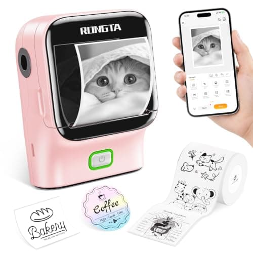 Rongta Mini Sticker Printer, Bluetooth Thermal Label Printer, Portable Inkless Label Maker Suitable for Creative Kids DIY, Diaries, Study Notes, Pink - Image 1