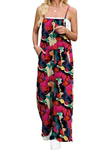 Heymoments Overalls Jumpsuits Rompers for Women Floral Print XX-Large Casual Maternity Summer Comfy Ladies Loose Fit Dressy Wide Leg One Piece Sleeveless Grils Long Bib Baggy Pants with Pockets - Image 1