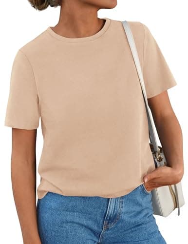 PRETTYGARDEN Womens Short Sleeve Tops Summer 2026 Casual Crewneck Cotton Basic Tee Shirts Fashion Clothing Spring Outfits(Light Khaki,Small) - Image 1
